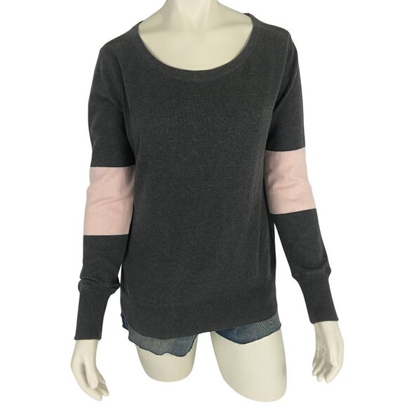 Athleta Women's Sweater Grey & Pink Scoop Neck Size M Long Sleeve Medium Weight - Picture 1 of 9